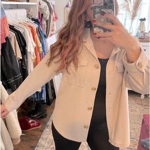 Pink beige lightweight shacket shirt jacket button up